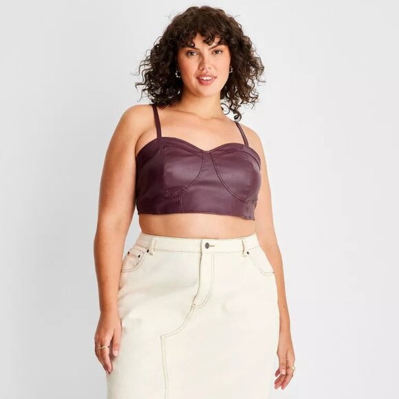 NWT Future Collective Strappy Faux Leather Tiny Top Crop Berry Plus Size 1X NEW - Picture 1 of 10